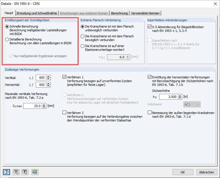 Selecting Calculation Type for Determination of Internal Forces