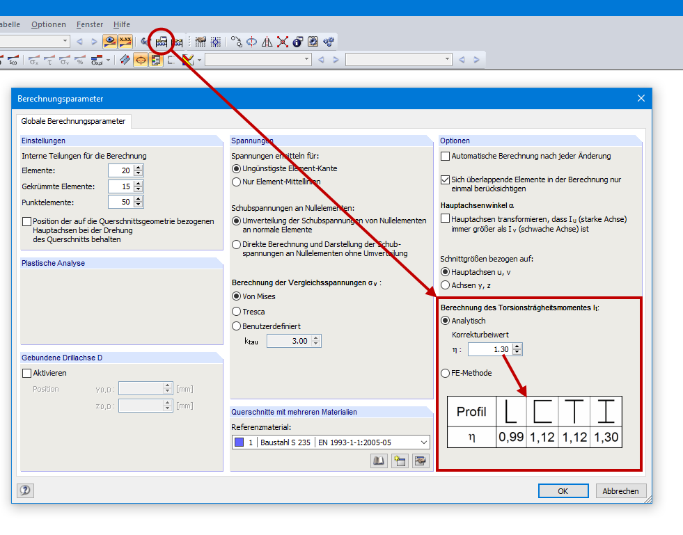 Calculation Options to Determine Torsional Constant