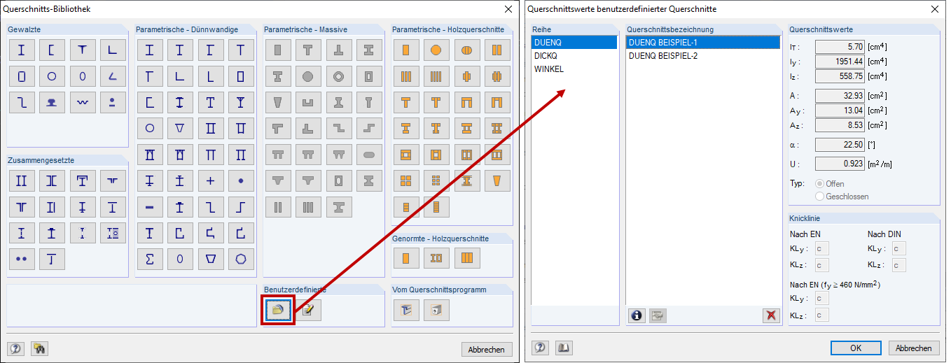 Access to User-Defined Cross-Sections