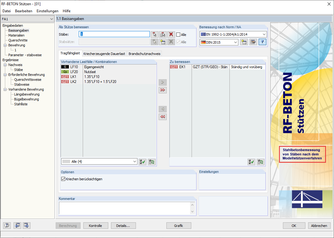 Window 1.1 General Data in RF-CONCRETE Columns