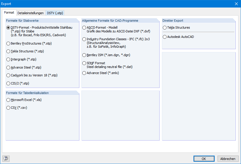 Export Interfaces in RSTAB