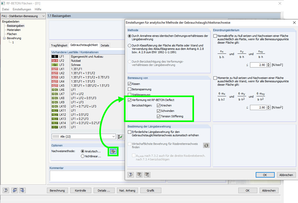 Considering Creeping and Shrinkage on RF-CONCRETE Deflect Example 