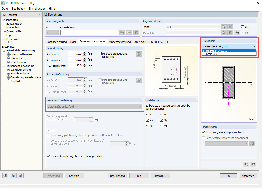 Circular and Rectangular Cross-Sections in Reinforcement Group