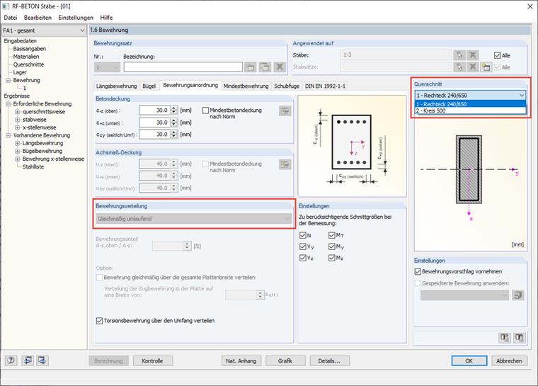 Circular and Rectangular Cross-Sections in Reinforcement Group