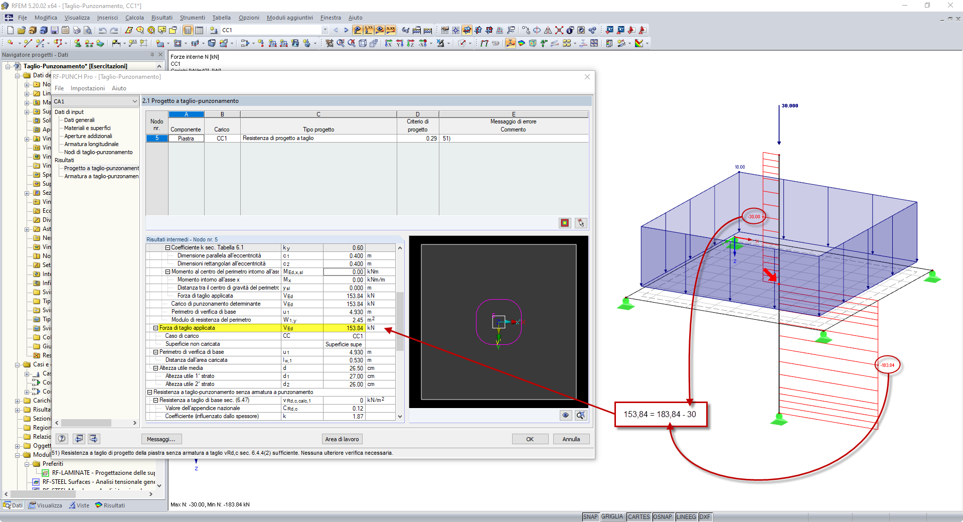 Punching Shear Force Determined for Load Case