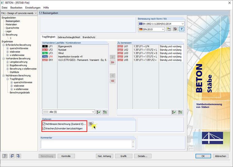 Dialog Box "General Data" in CONCRETE