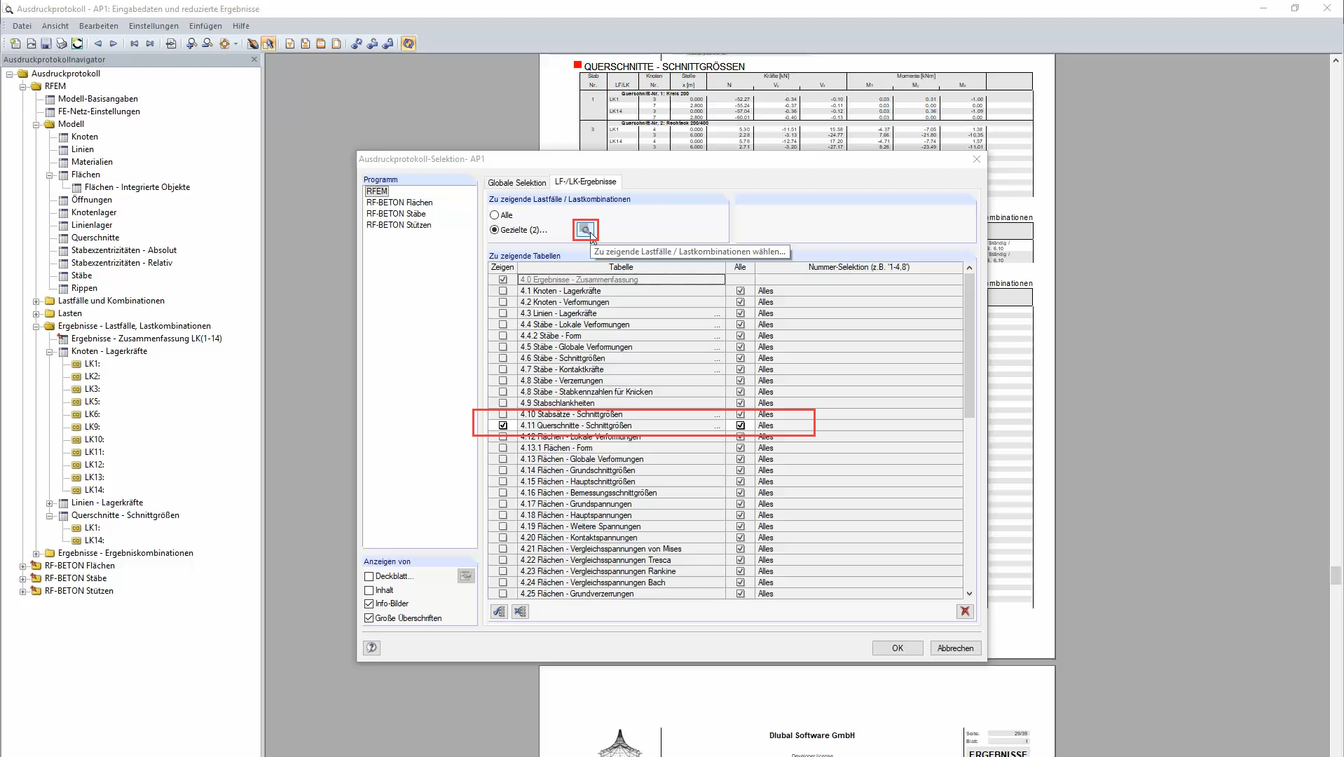 Selecting Load Cases to be Displayed