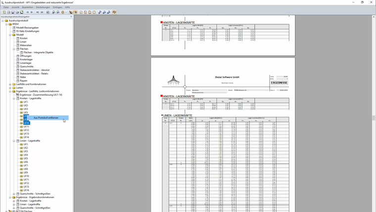 Removing Results of Individual Load Cases from Printout Report