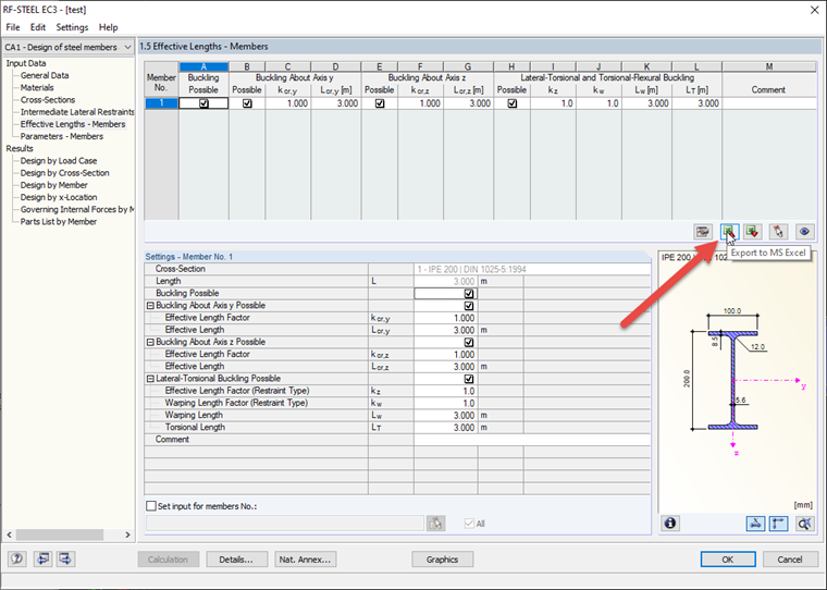 Exporting/Importing Effective Lengths to/from EXCEL in STEEL EC3