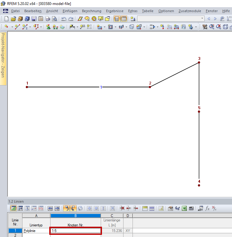 Polyline in Order of Nodes 1 → 2 → 3 → 4 → 5