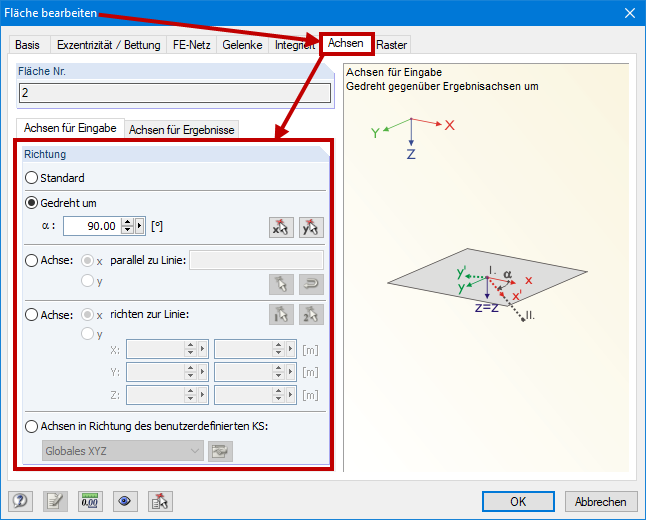 Direction of Surface Axis Systems