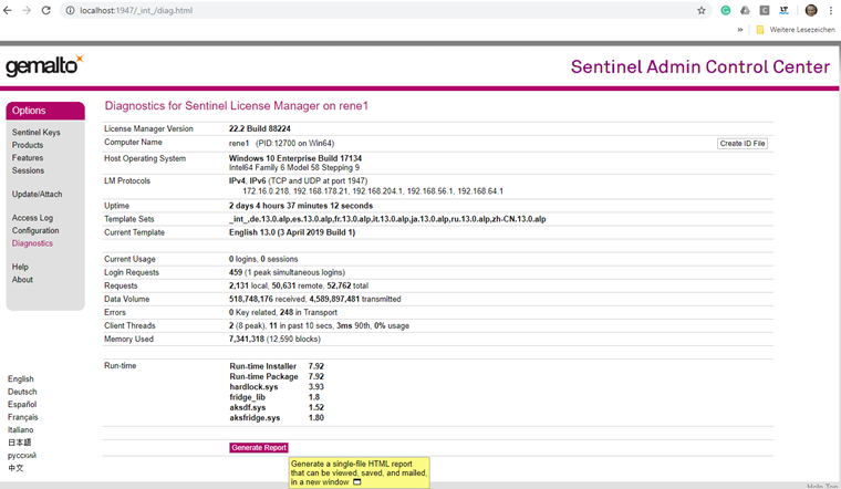 Generating Diagnostic Report in Admin Control Center