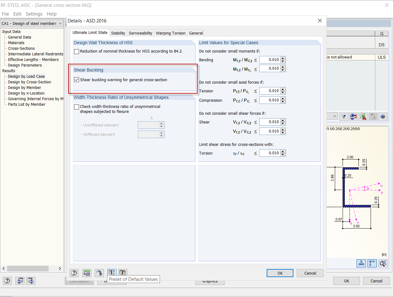 Turning off Shear Buckling Check