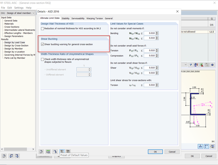 Turning off Shear Buckling Check