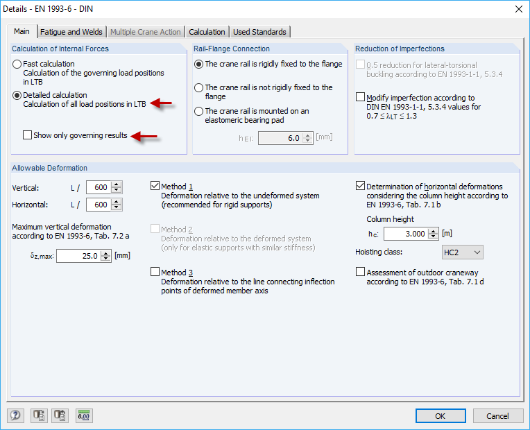 CRANEWAY Program | Dialog Box "Details"