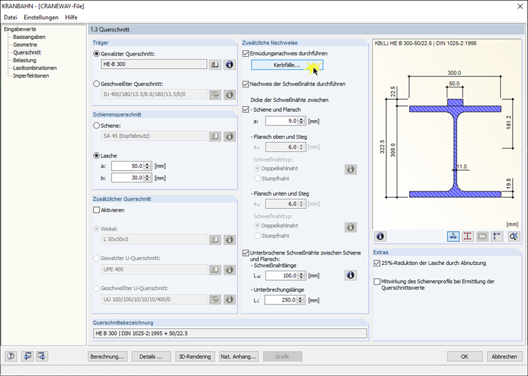 Window "1.3 Cross-Section" in CRANEWAY