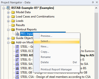 Dialog Box "Printout Report Selection", Tab "Global Selection"