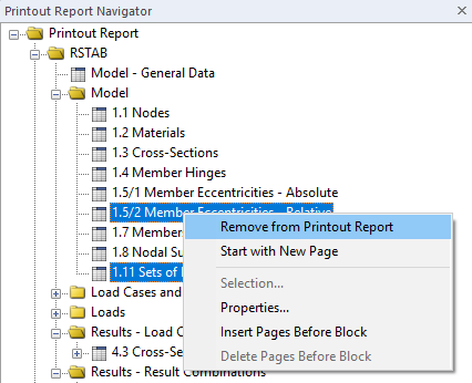 Shortcut Menu "Remove from Printout Report" in Printout Report Navigator
