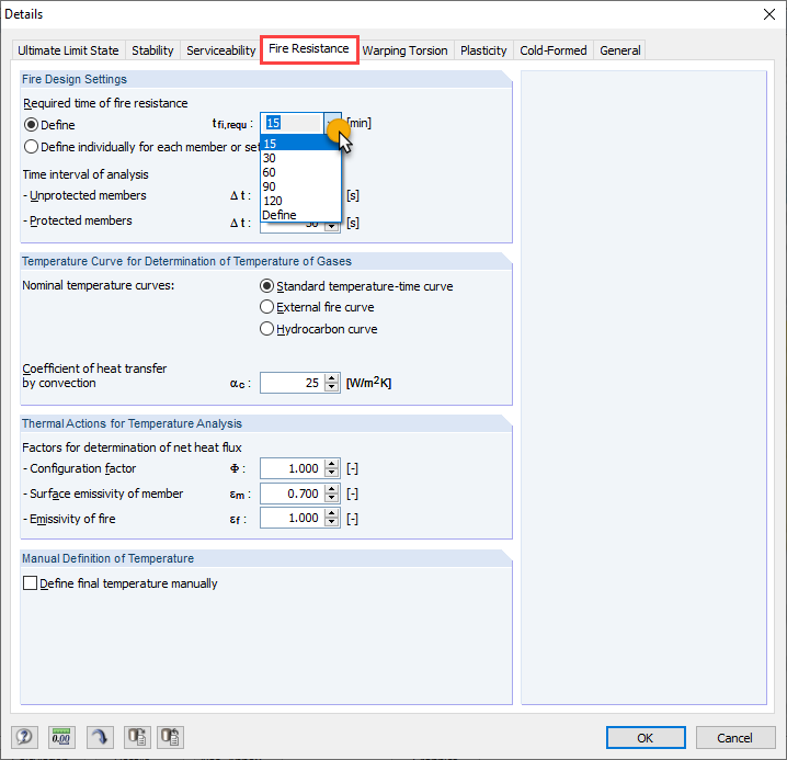 Detail Settings for Fire Resistance