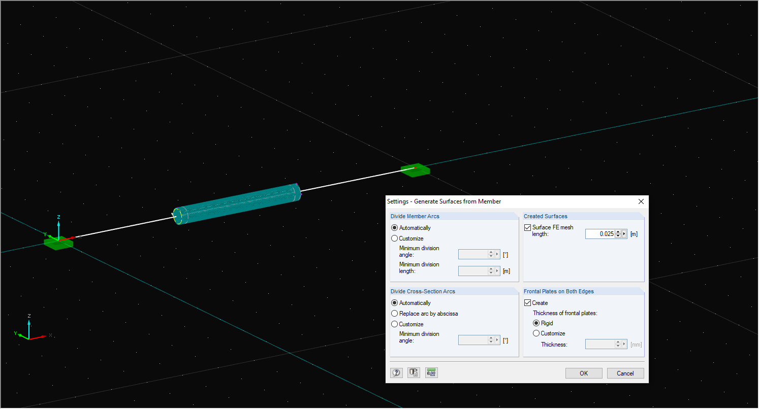 Settings for "Generate Surfaces from Member"