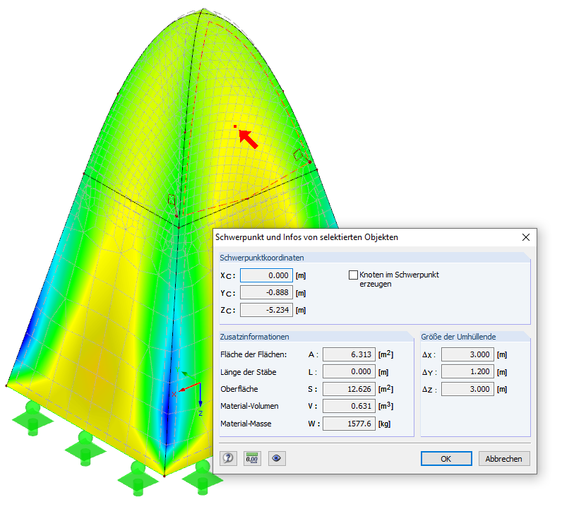 Dialog Box "Center of Gravity and Info About Selected Objects"