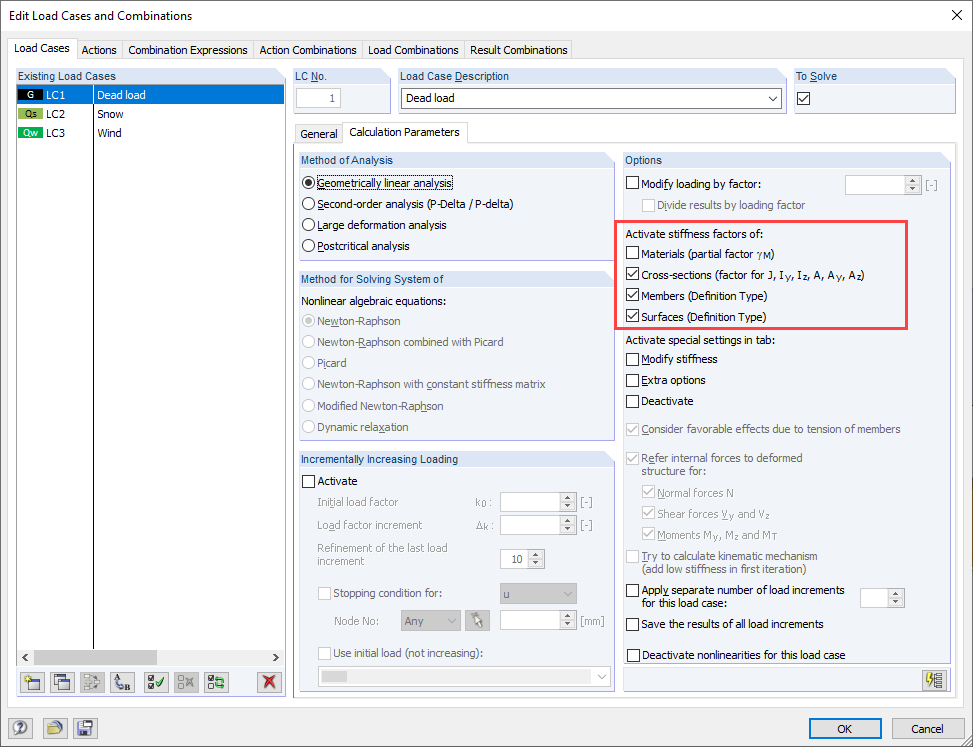 Default Setting for Load Cases