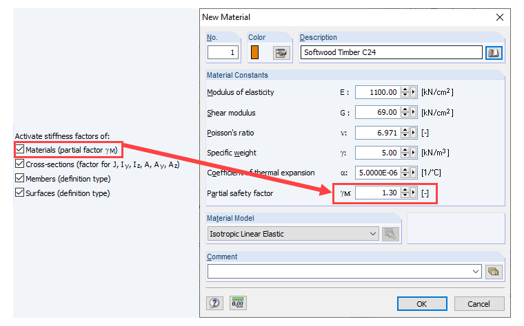 Reduction of Stiffness by Partial Safety Factor γ_M