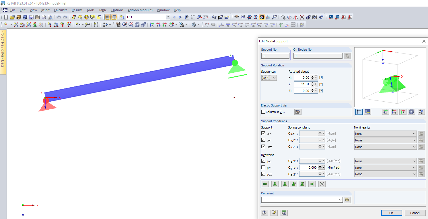 Support Rotation in Dialog Box "Edit Nodal Support"