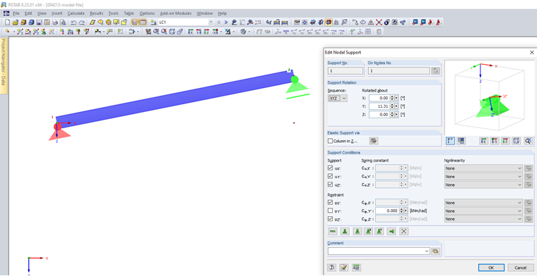 Support Rotation in Dialog Box "Edit Nodal Support"