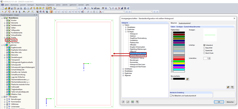 Display Properties of Cross-Section Outline
