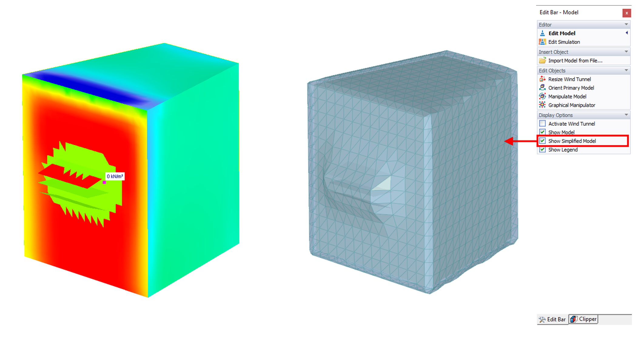 Left: Wind Load Pressure on Structure | Right: Simplified Model