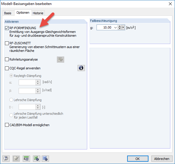 Activating Form-Finding Options