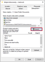 In the Security tab of Properties, you can define full access for a user group or a selected user by clicking the Edit button.
