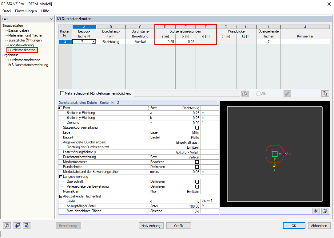 Input Window 1.5 with Definition of Column Dimensions for Coupling Member