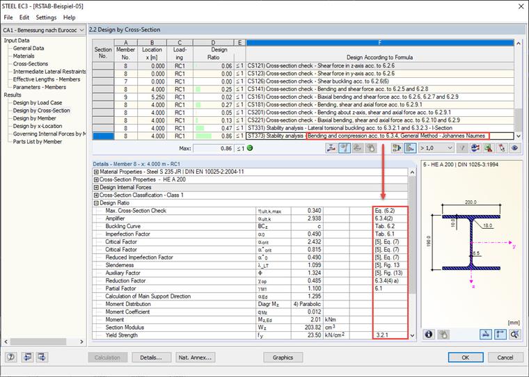 Design Check According to Formula