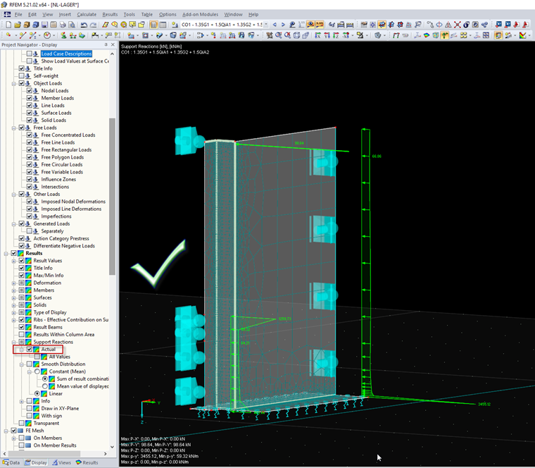 Correct Setting of Result Diagram for Nonlinear Support Reactions