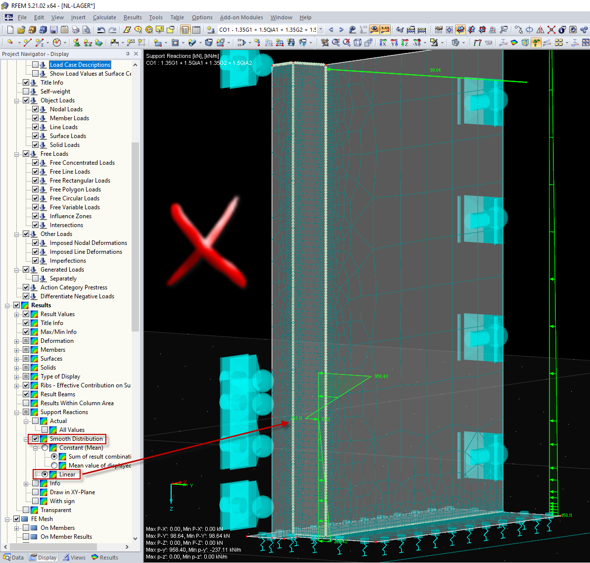 Incorrect Setting of Result Diagram for Nonlinear Support Reactions