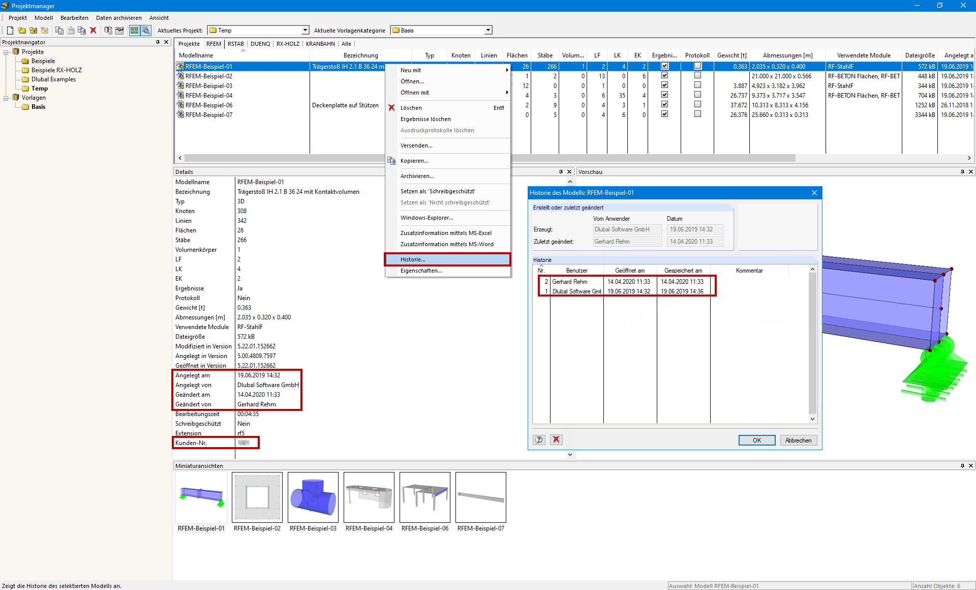 Opening History in Project Manager