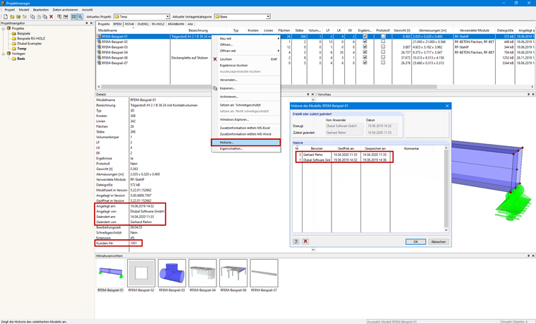 Opening History in Project Manager