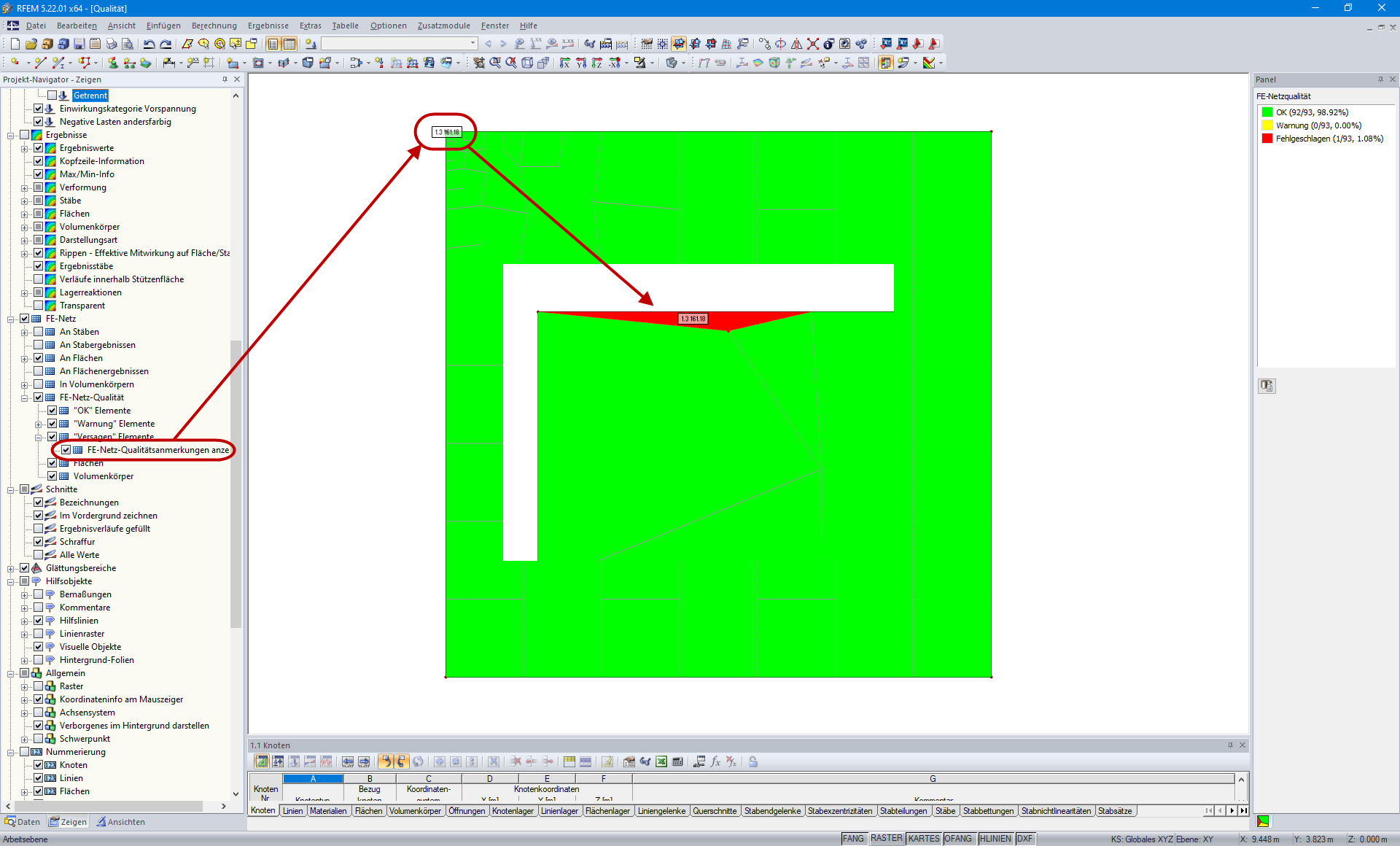 Displaying FE Mesh Quality Annotations