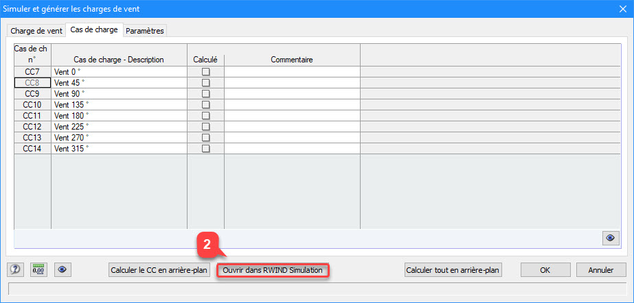 Transferring Defined Parameters for Simulation in RWIND