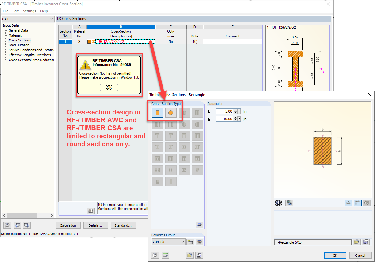 Cross-Section Design Options in RF-/TIMBER AWC and RF-/TIMBER CSA