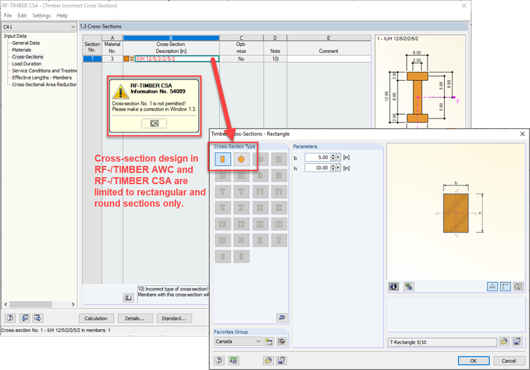Cross-Section Design Options in RF-/TIMBER AWC and RF-/TIMBER CSA
