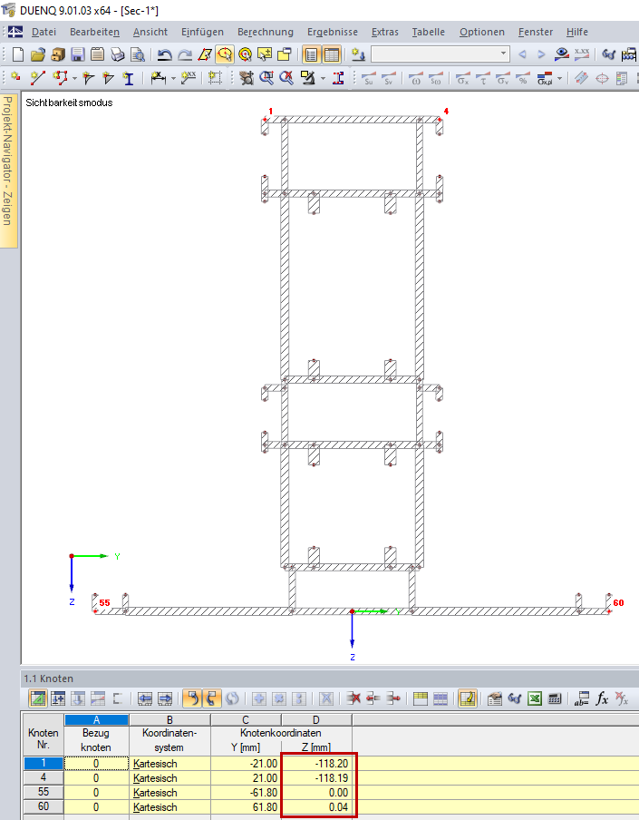 Different Z-Coordinates of Cross-Section