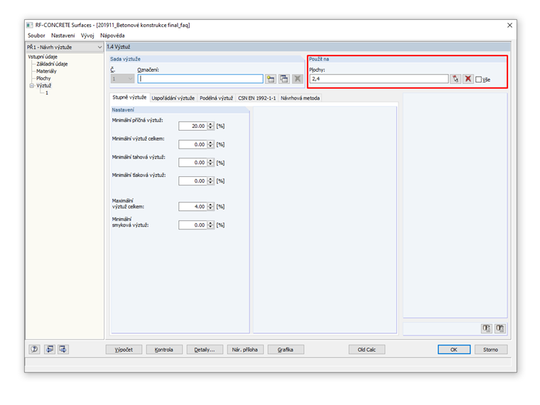 Selection of Surfaces for Design in Window 1.4 in RF-CONCRETE Surfaces
