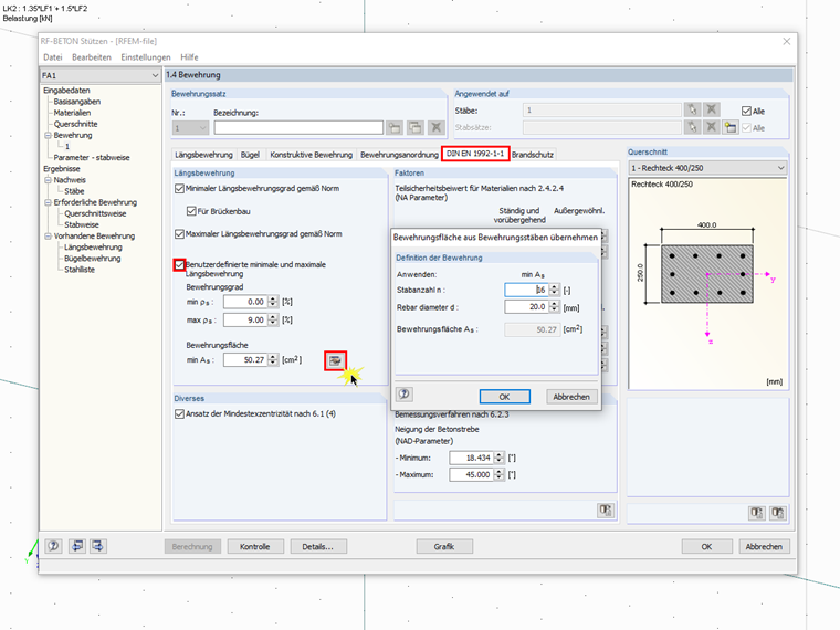 Module Window 1.4 with Specification of Minimum Reinforcement for Design Checks in RF-/CONCRETE Columns