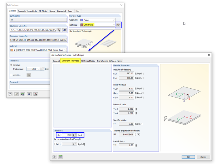 Edit Surface Stiffness - Orthotropic → Constant Thickness