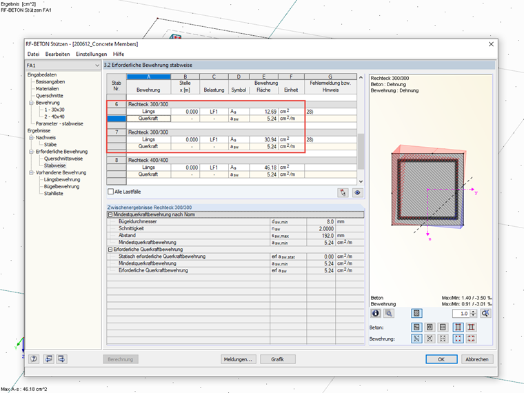 Required Reinforcement with Different Columns for Same Cross-Section