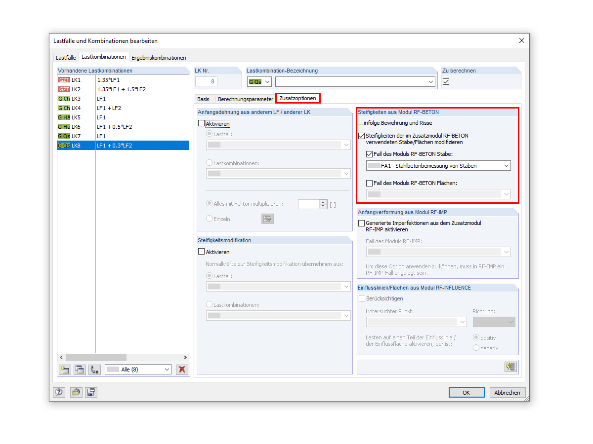 Extra Options in Calculation Parameters of Load Combinations in RFEM