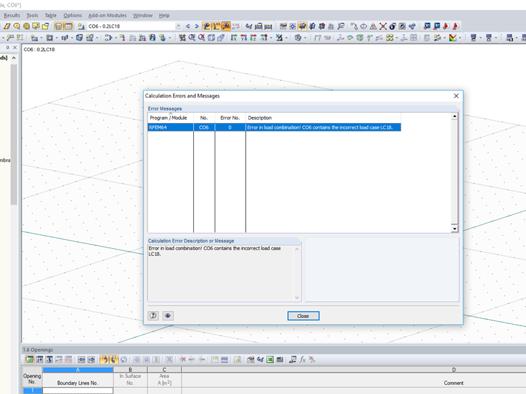 Error Message About Incorrect Combination Due to Missing Load Case